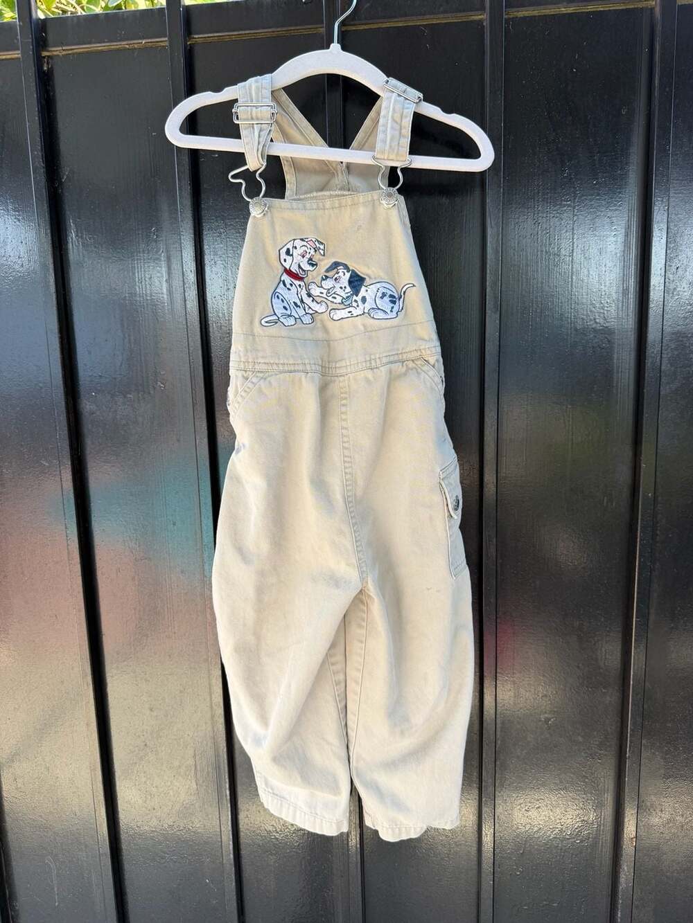 Vtg Disney Store 101 Dalmatians Embroidered Khaki Overalls